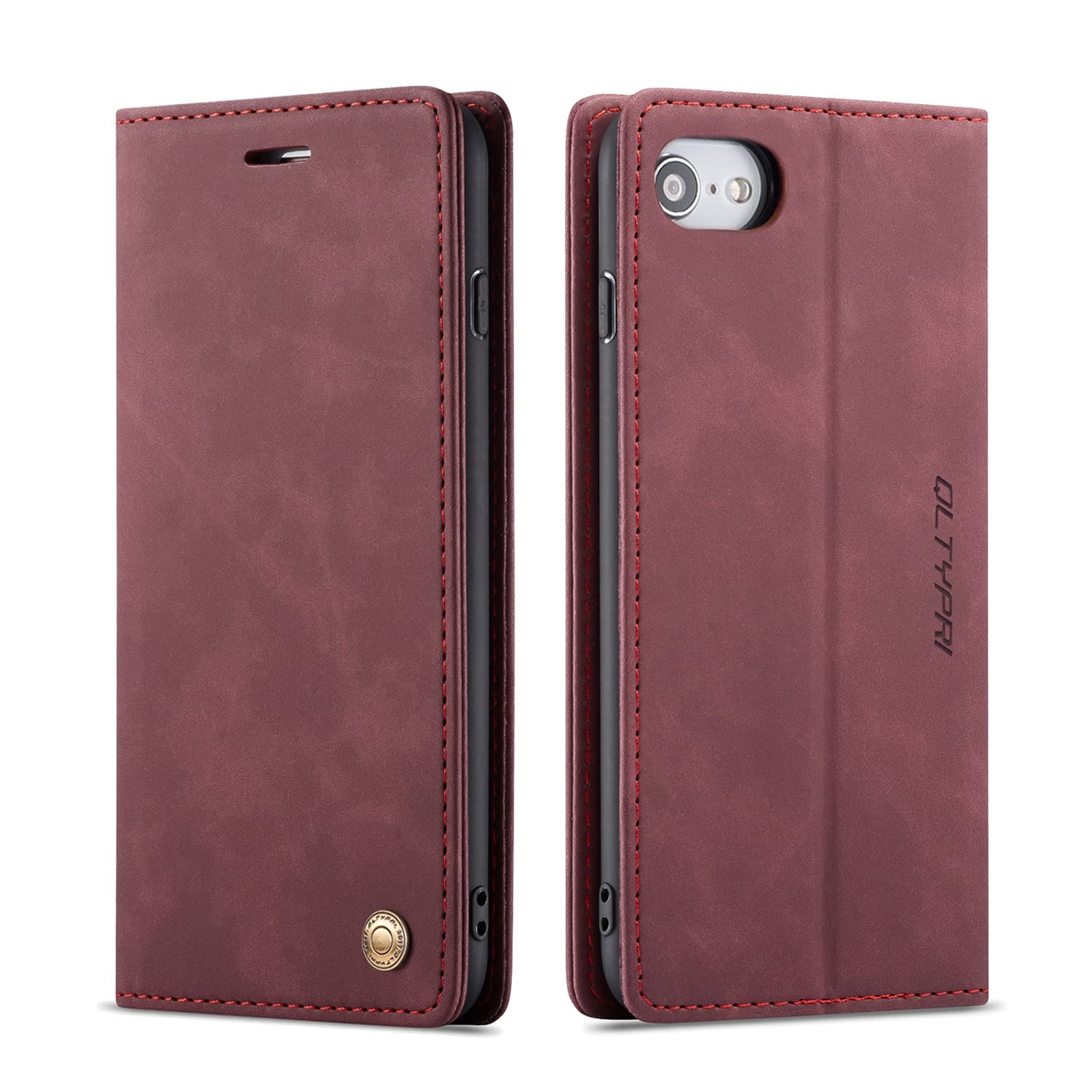 QLTYPRI Case for iPhone 7/8/SE 2020/SE 2022 5G, Vintage PU Leather Wallet Case Card Slot Kickstand Magnetic Closure Shockproof Flip Folio Case Cover for iPhone SE 2022/SE 2020/8/7 - Red