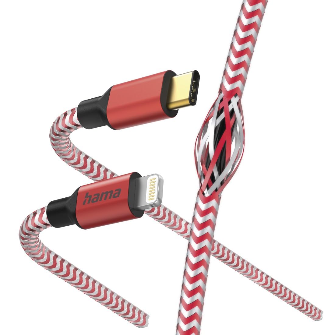 Hama Charging Cable Reflective USB C to Lightning, Nylon, 1.5 m (iPhone Charging Cable, Lightning Cable, iPad Pro Air mini, MFI Certified) Red Red