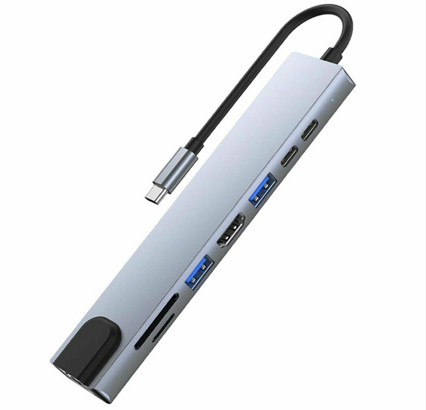 Tec-Digi USB C Hub 8 in 1 Multiport Type with 4K HDMI Port, Ethernet 1000Mbps RJ45, USB-C Power Delivery, TF/Card Reader, Compatible for PC Computer, grey