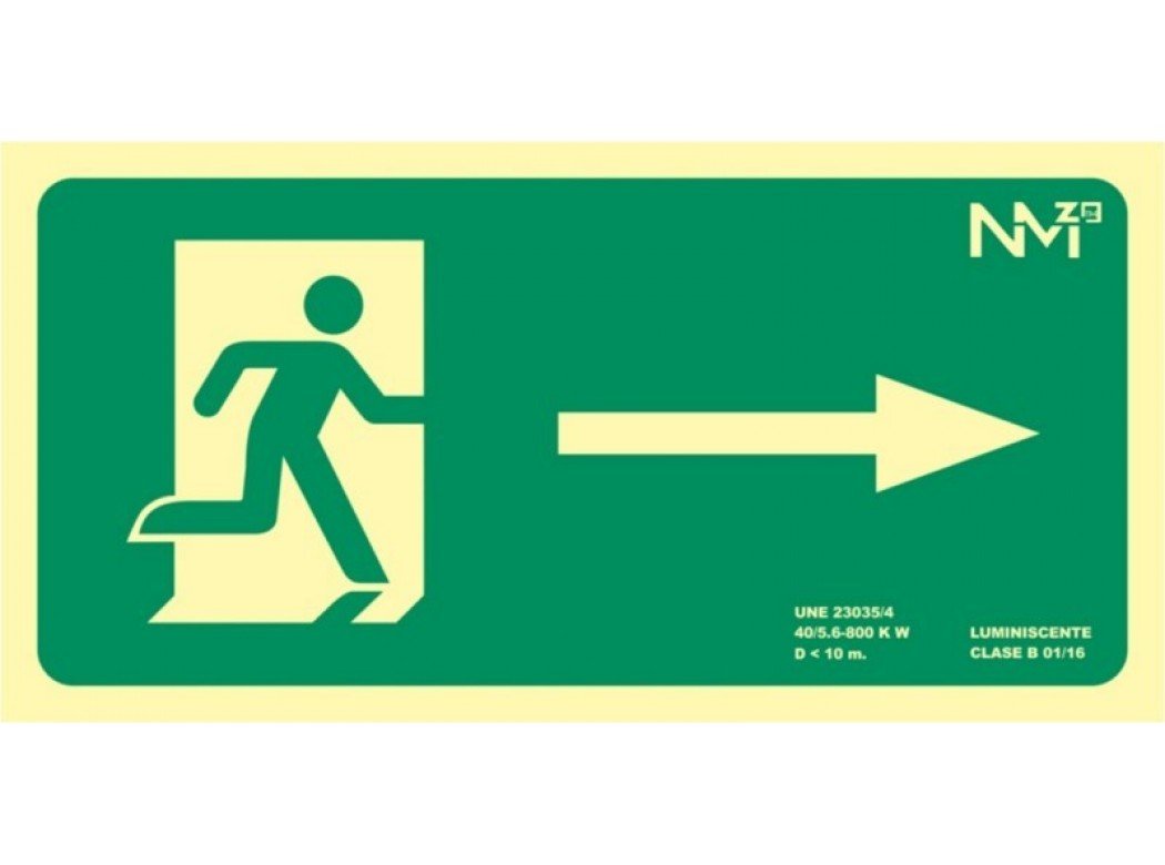 Normaluz RD11130 Luminescent Sign Right Output 32 x 16 cm Class B PVC 0.7 mm Evacuation Certified, Green