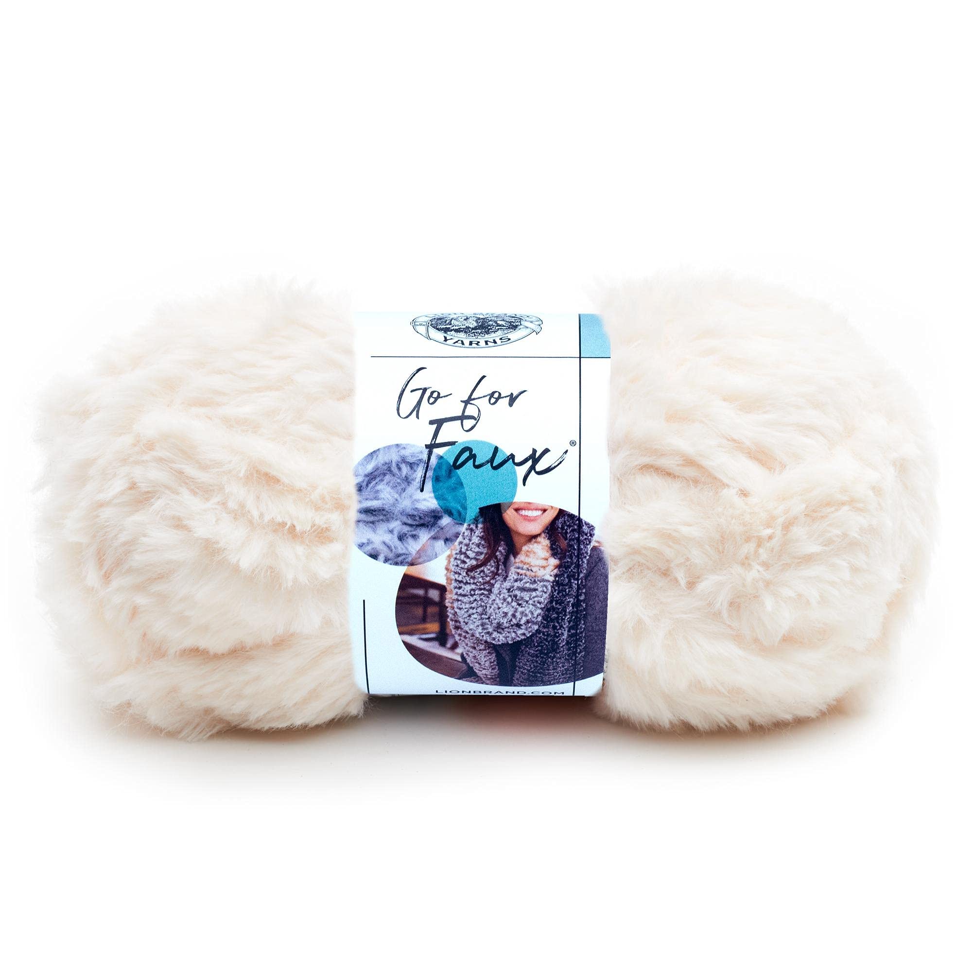 Lion Brand Yarn Go for Faux, Bulky Faux Fur Yarn for Knitting, Crochet, and Crafts, Baked Alaska, 1 Pack