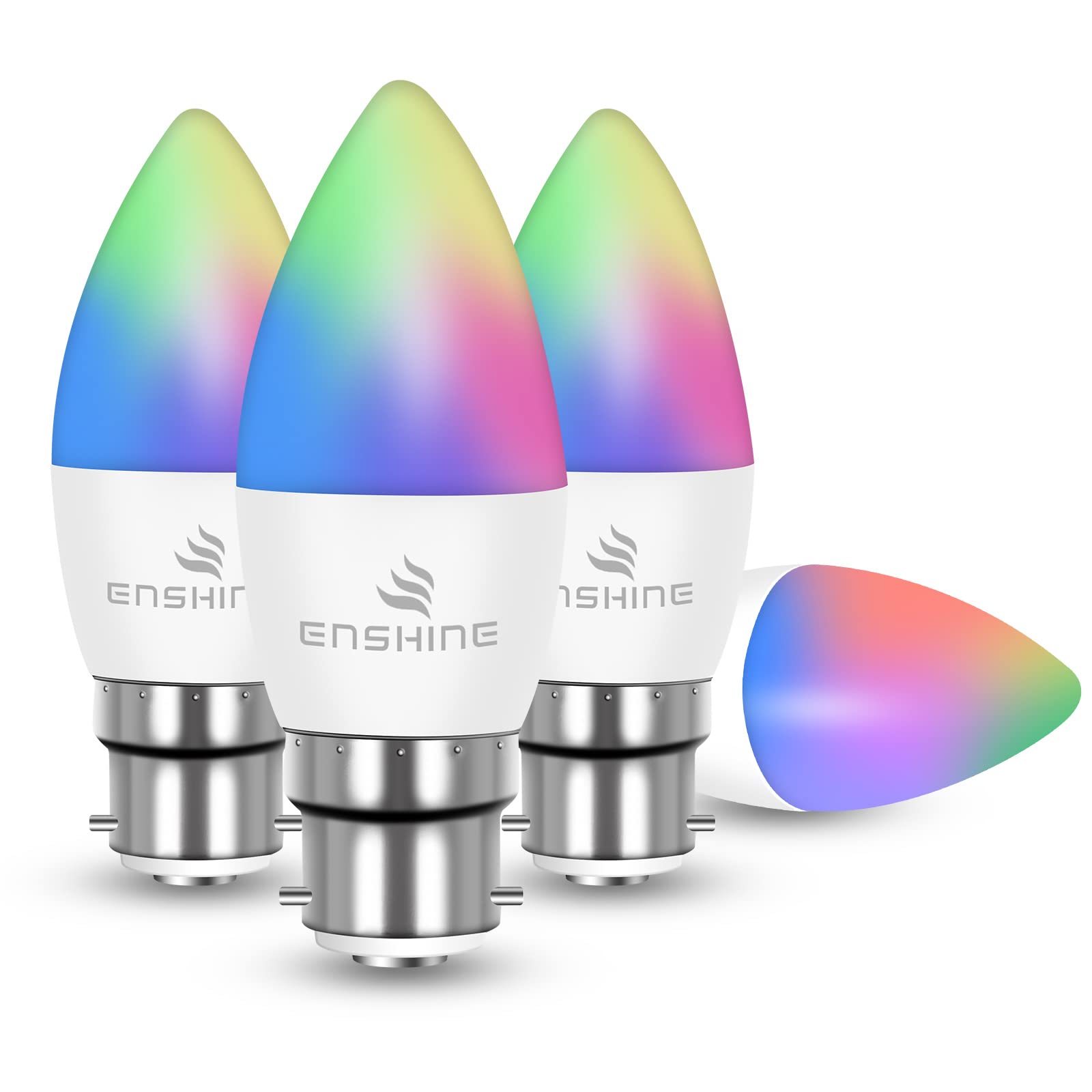 Enshine Smart Candle Bulb, B22 WiFi Light Bulbs LED Colour Changing and Tunable White, Bayonet C37,Compatible with Alexa and Google Home, 5W(40W), RGBCW, 470 Lumens, No Hub Required(Pack of 4)