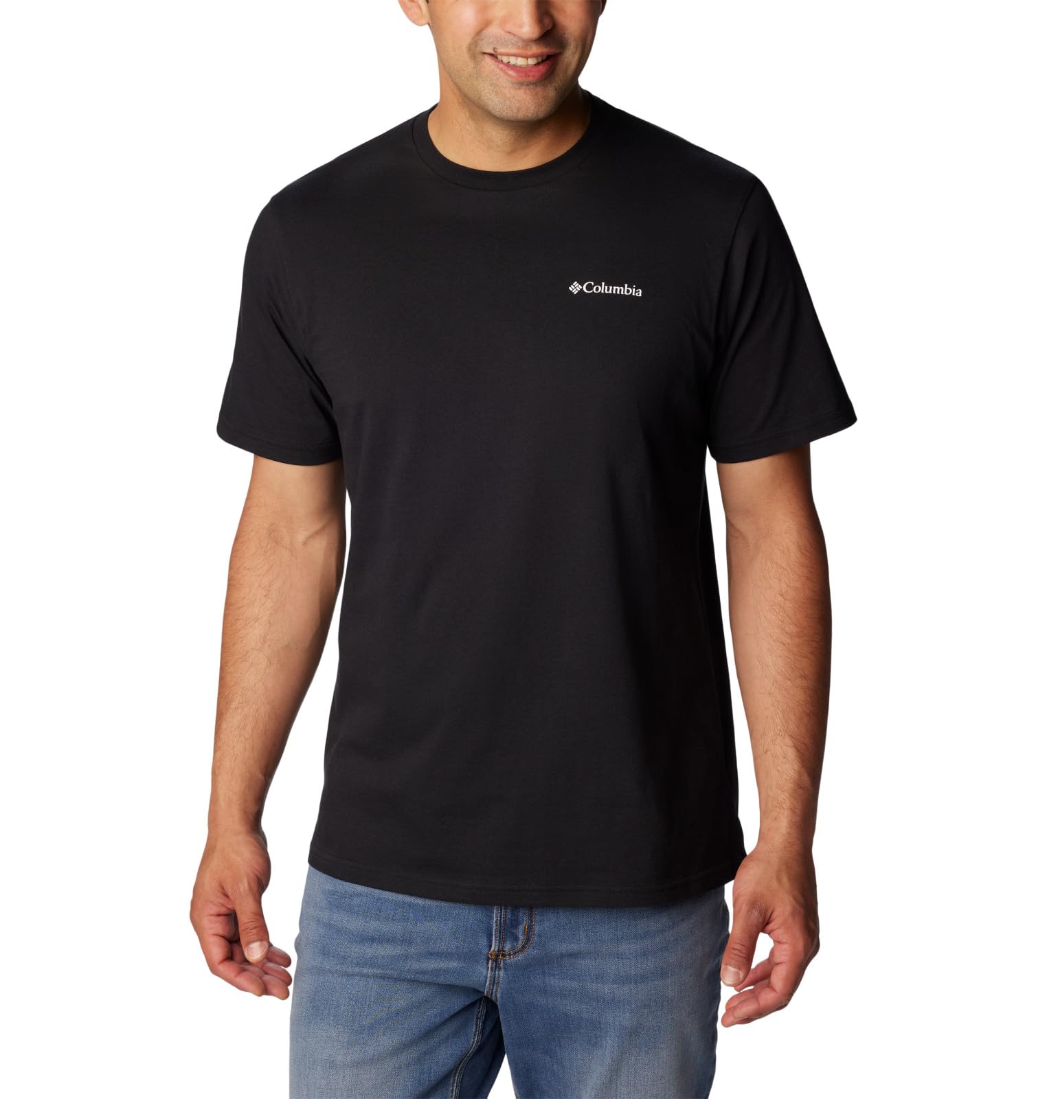 Columbia Men's North Cascades Short Sleeve Tee, Columbia Grey HTHR/Hex Flag, XS