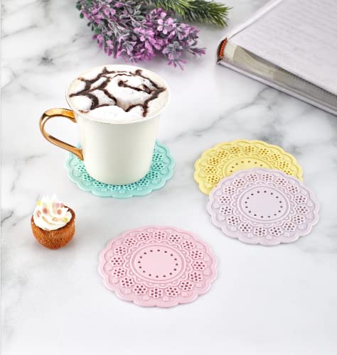 PK3 Silicone Cup Coasters -Lace Design, Protect Furniture, Tables & Desks,