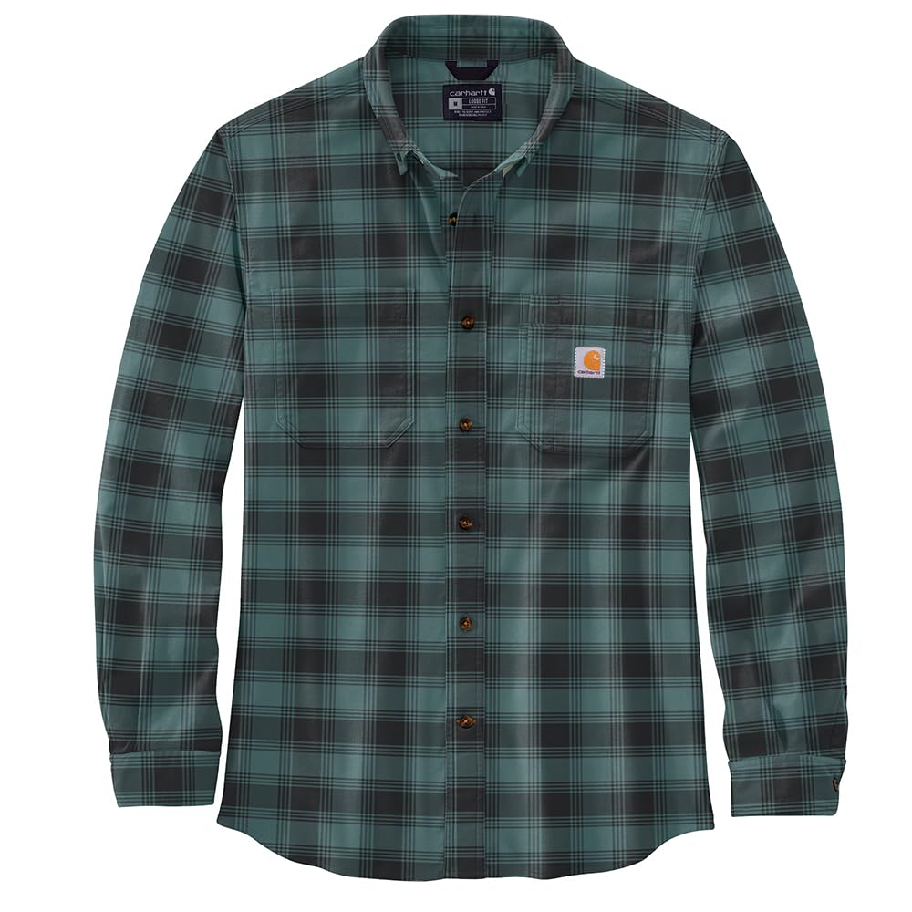 Carhartt Men's Long-Sleeved Shirt Flannel L/S Plaid Shirt, Sea Pine, XL