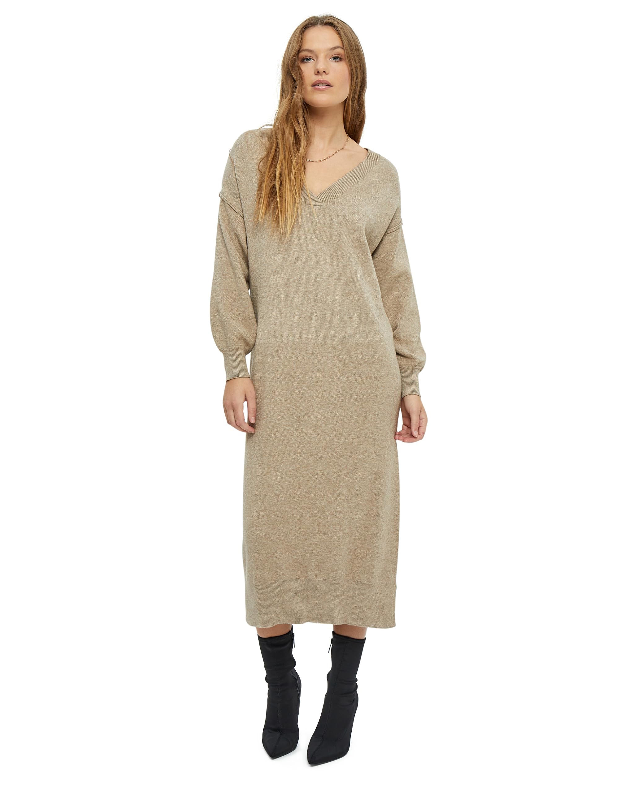 Desires Women's Gabi V-Neck Long Sleeve Midi Dress, 0139M Tuffet Melange, XS