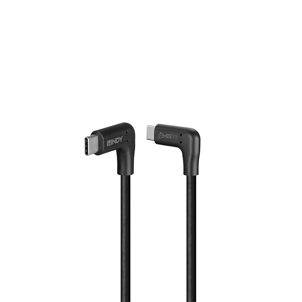 LINDY Right Angled 90 degree USB C to Right Angled 90 degree USB C Charger Cable, USB 3.2, 10Gbps (1.5m)