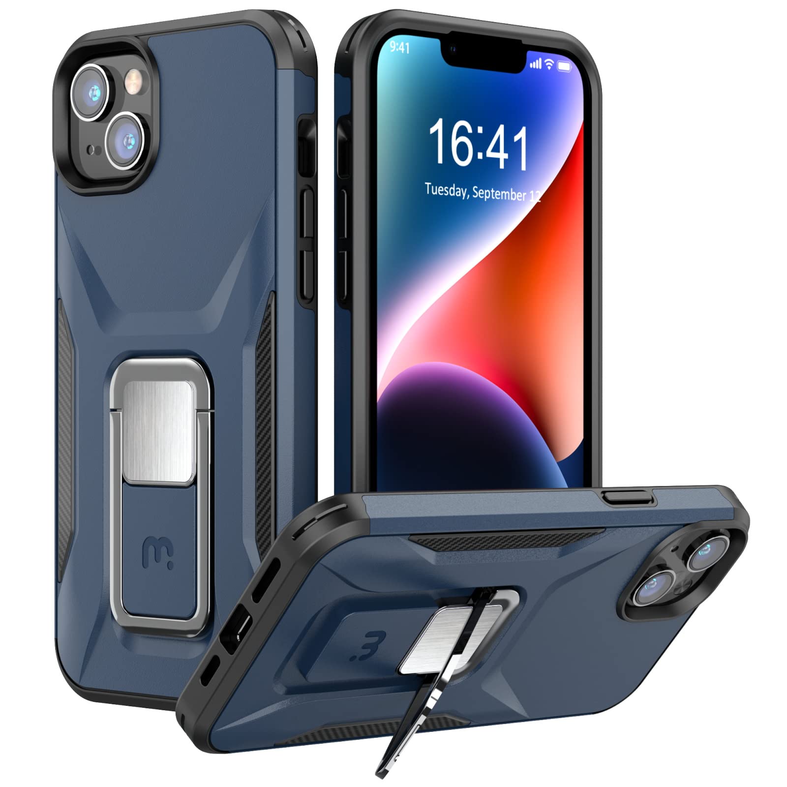 MYBAT Pro Stealth Series Phone Case for iPhone 14 Case with Stand 6.1",Support Magnetic Car Mount, Heavy Duty Military Grade Drop Protective Rugged Bumper Armor Covers(Blue)