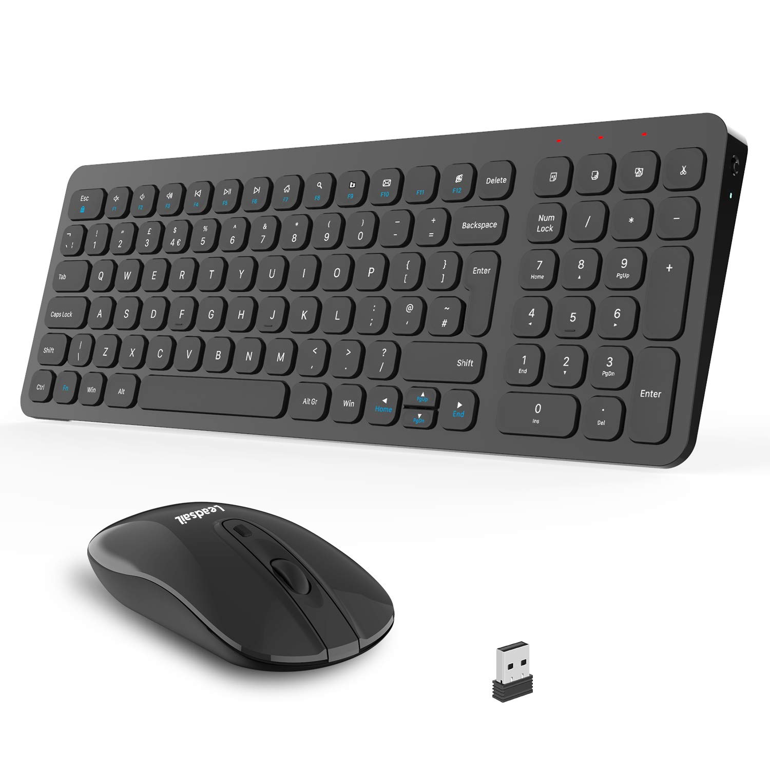 LeadsaiL Wireless Keyboard and Mouse Set, Wireless USB Mouse and Compact Computer Keyboards Combo, QWERTY UK Layout for HP/Lenovo Laptop and Mac
