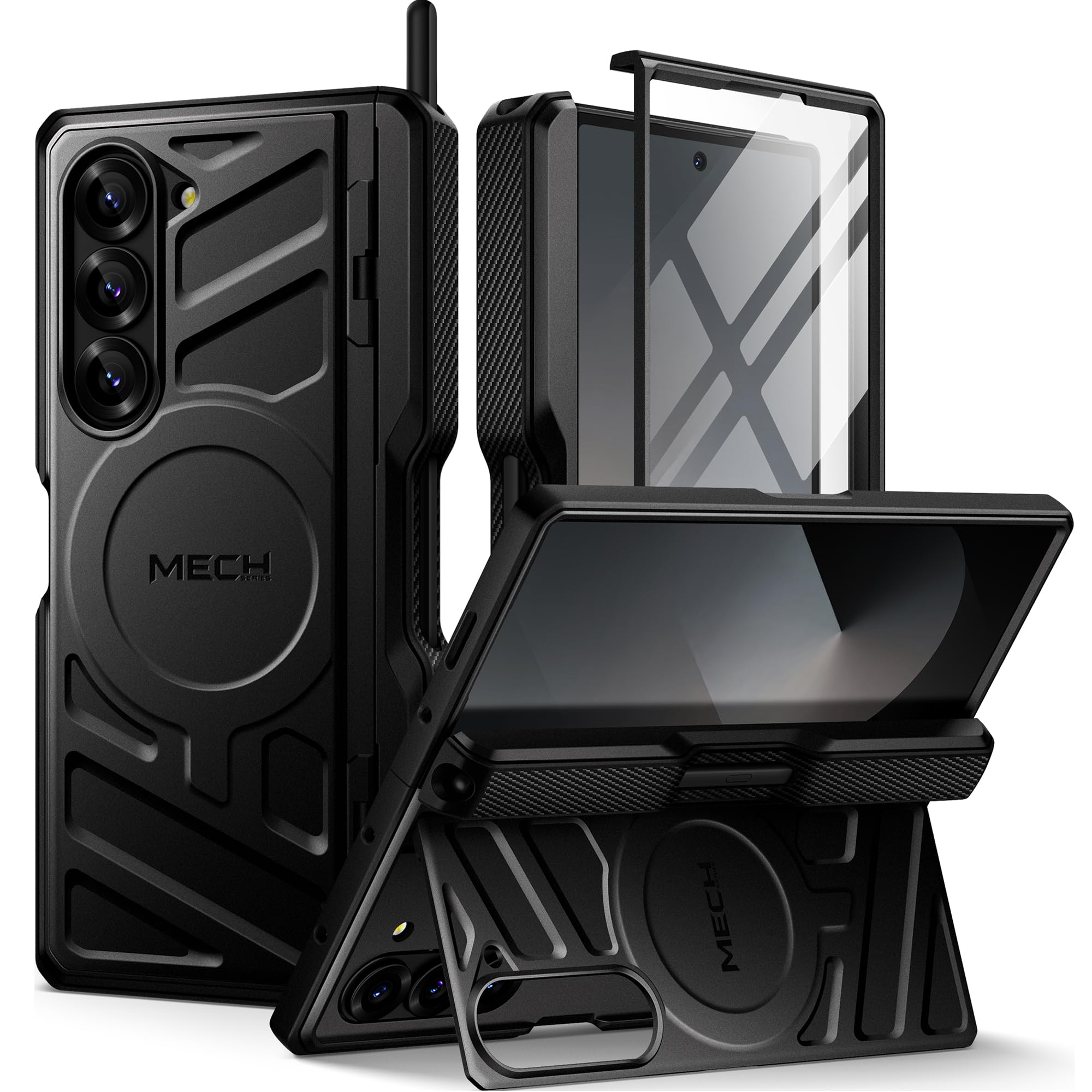 Tongate Compatible with Samsung Galaxy S24 Case with Screen Protector & Slide Camera Cover, Dual Layer S24 Phone Case with Ring Kickstand, Military Grade Shockproof Heavy Duty Protective Case, Black