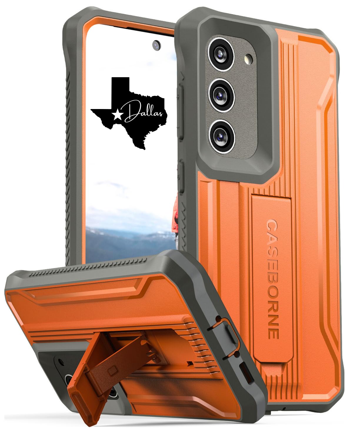 CaseBorne V Designed For Samsung Galaxy S23 5G Case (Formerly ArmadilloTek), [Ultimate Protection Tech] Full-Body Multi-Layer Rugged Kickstand Protective Case Screenless (Orange)