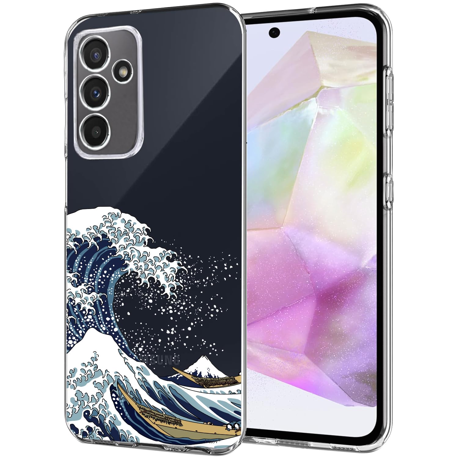 Unov Case Compatible with Galaxy A35 5G Case Clear with Design Soft TPU Shock Absorption Slim Embossed Pattern Protective 6.6 inches (Great Wave)