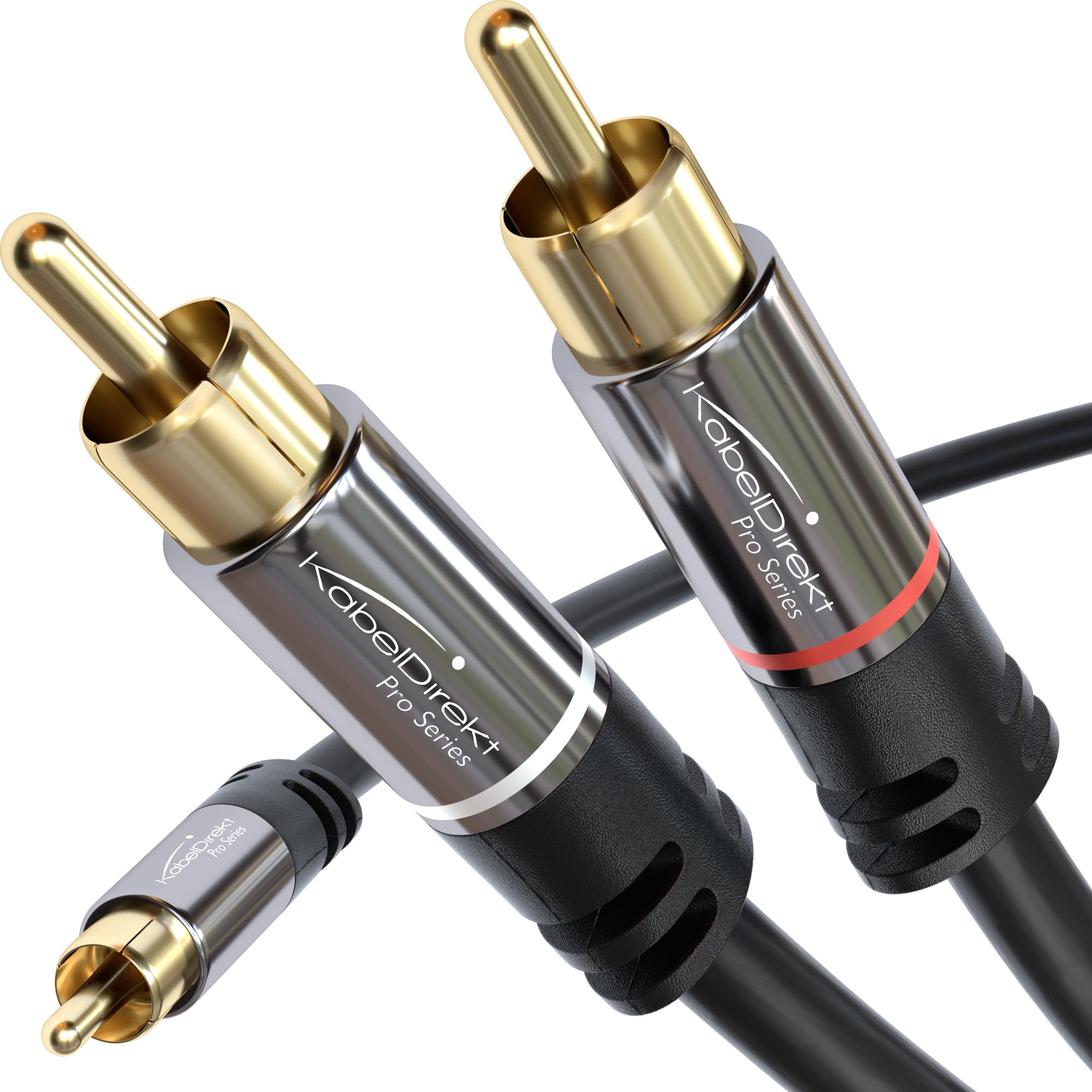 KabelDirekt – 3m – RCA/phono Y cable, 1 to 2, stereo audio cable (coax, RCA/phono male/male cinch plugs, analogue/digital, adapter for subs/amps/Hi-Fis/home cinema/receivers, black)