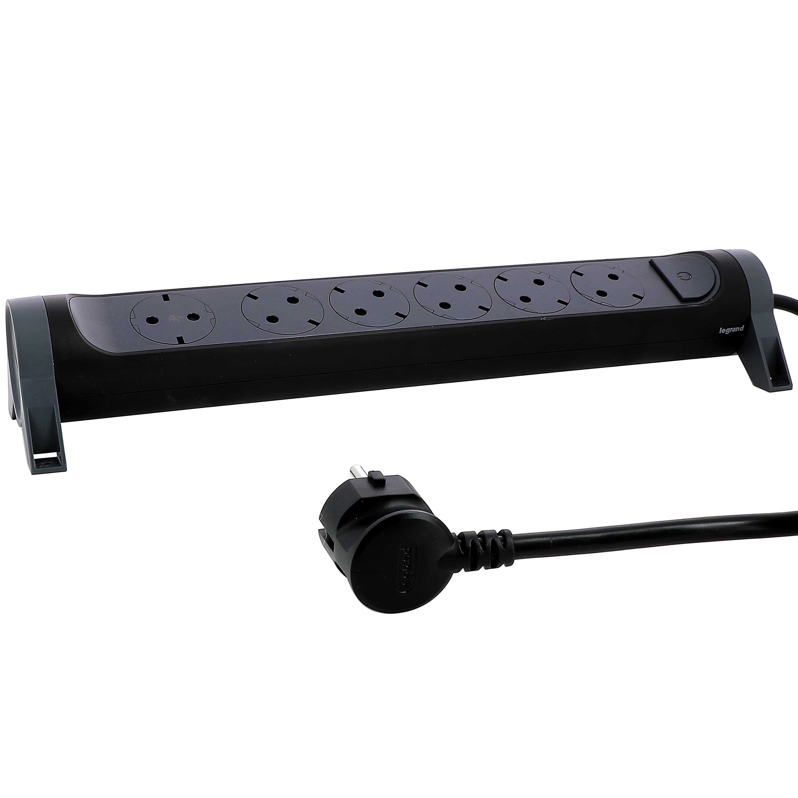 LEGRAND, 694540 694540 swivel power strip, 6-way socket, wall or table mount, LED on/off switch, 3 m cable, black/dark grey