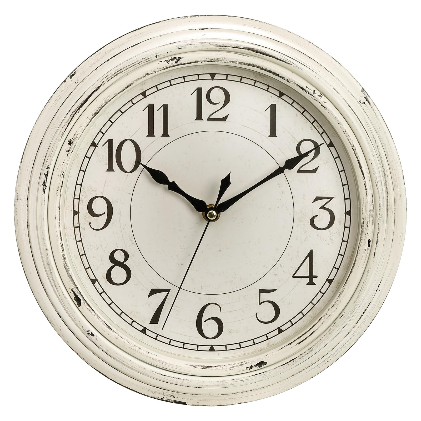 Peohud Silent Wall Clock, 12 Inch Vintage Non Ticking White Clock, Quartz Battery Operated Round Kitchen Clock, Rustic Wall Clock for Classroom School, Living Room, Home, Office