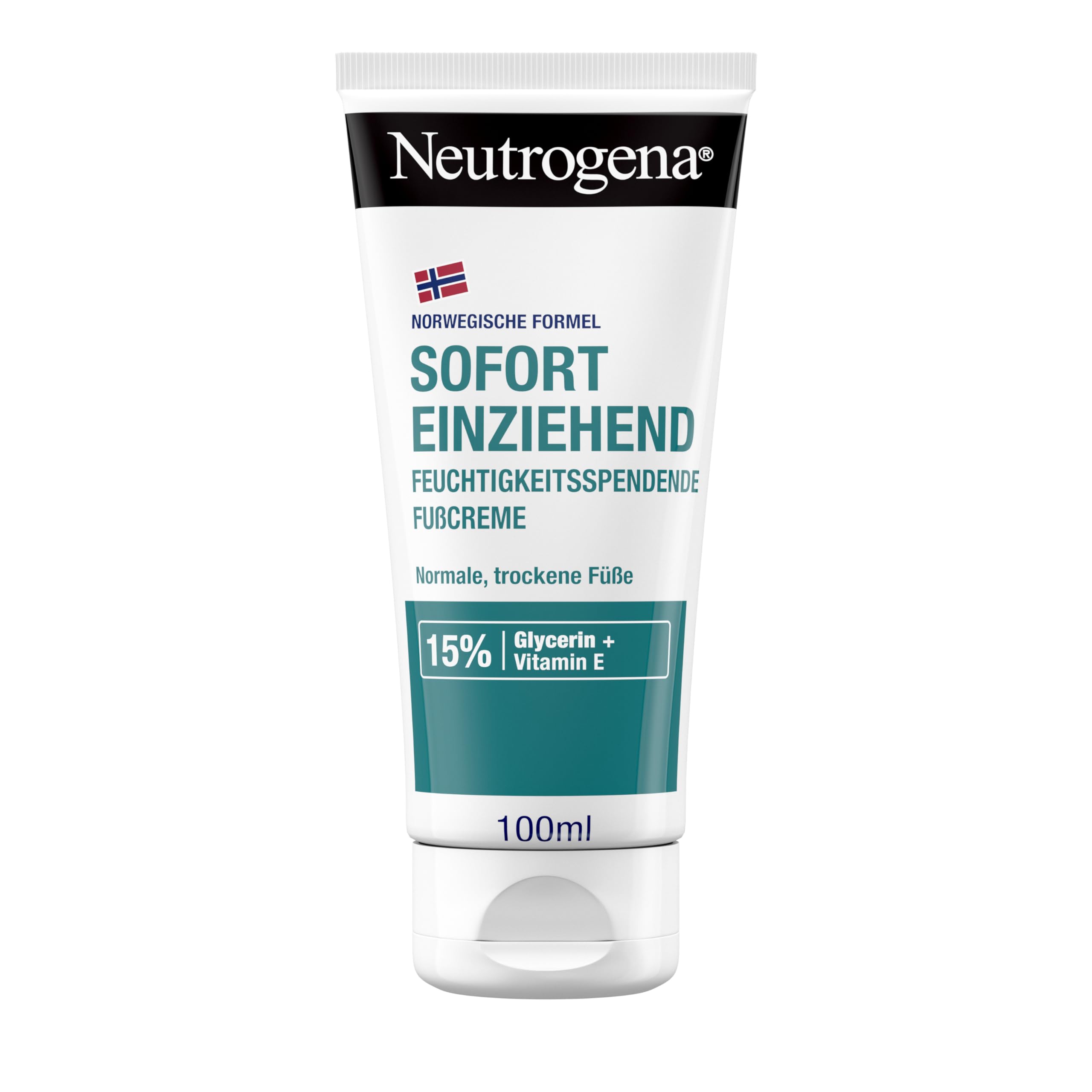 Neutrogena Immediately Absorbing Foot Cream, Moisturising Foot Care Cream with 15% Glycerine + Vitamin E, Norwegian Formula Moisturising Cream for Normal and Dry Feet 100 ml