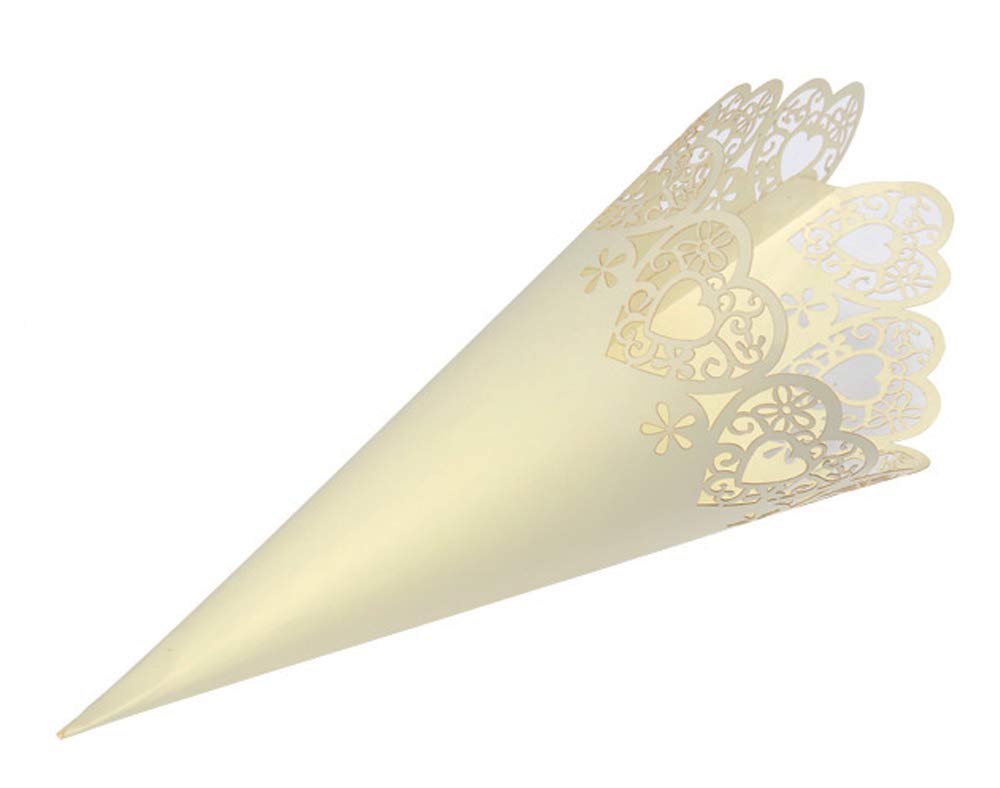 CLUB GREEN CONFETTI CONE LASER HEART IVORY H.190MM, Card, 31 x 17.5 x 0.3 cm