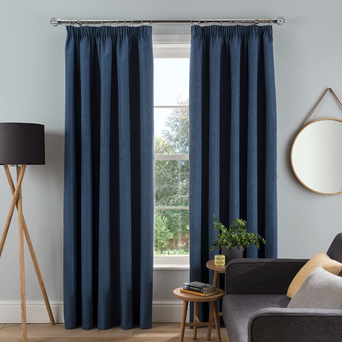Sleepdown Textured Rib Weave Pencil Pleat Blackout Lined Curtains Thermal Insulated for Bedroom and Living Room 66 x 72 Inch Navy 2 Panels