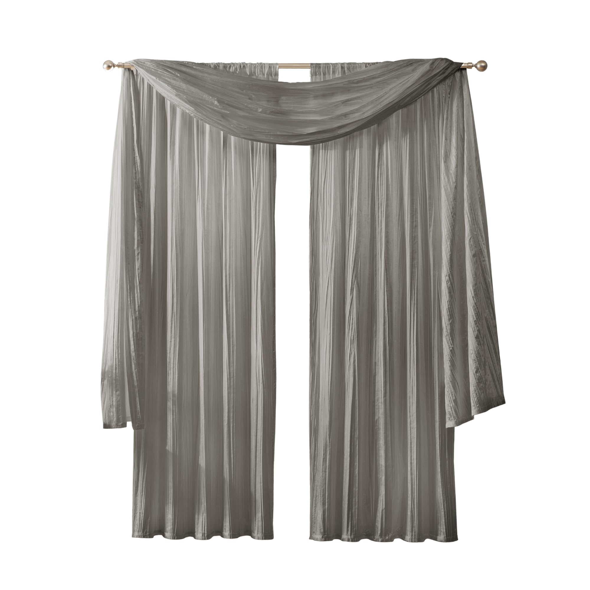 Elrene Home Fashions Athena Faux Crushed-Silk Window Curtain Panel and Valance Set, 52"x95" (2 Panels) & 1 Valance, Sterling