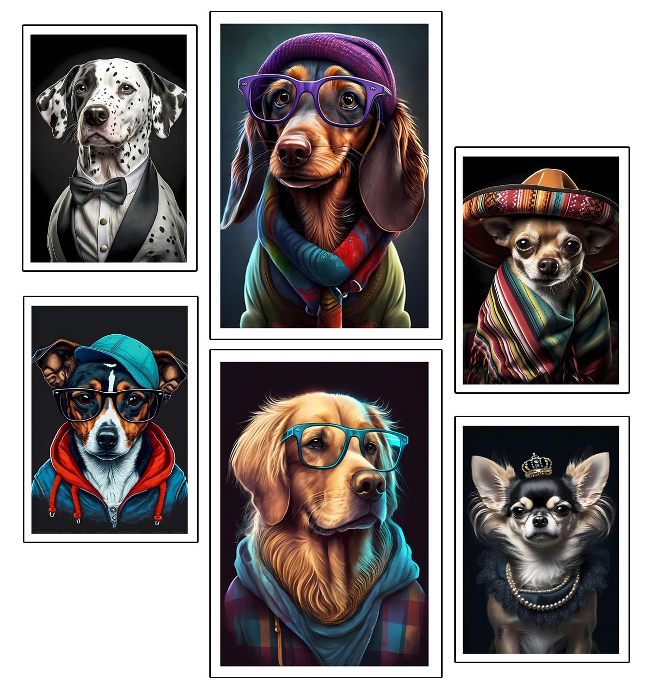 DKORARTE Set of 6 Decorative Wall Sheets for Pictures Living Room Decoration Modern, Bedrooms, Rooms, Without Frame, Nature and Animals (2 x A3 (41 x 29.7 cm); 4 x A4 (29.7 x 21 cm))