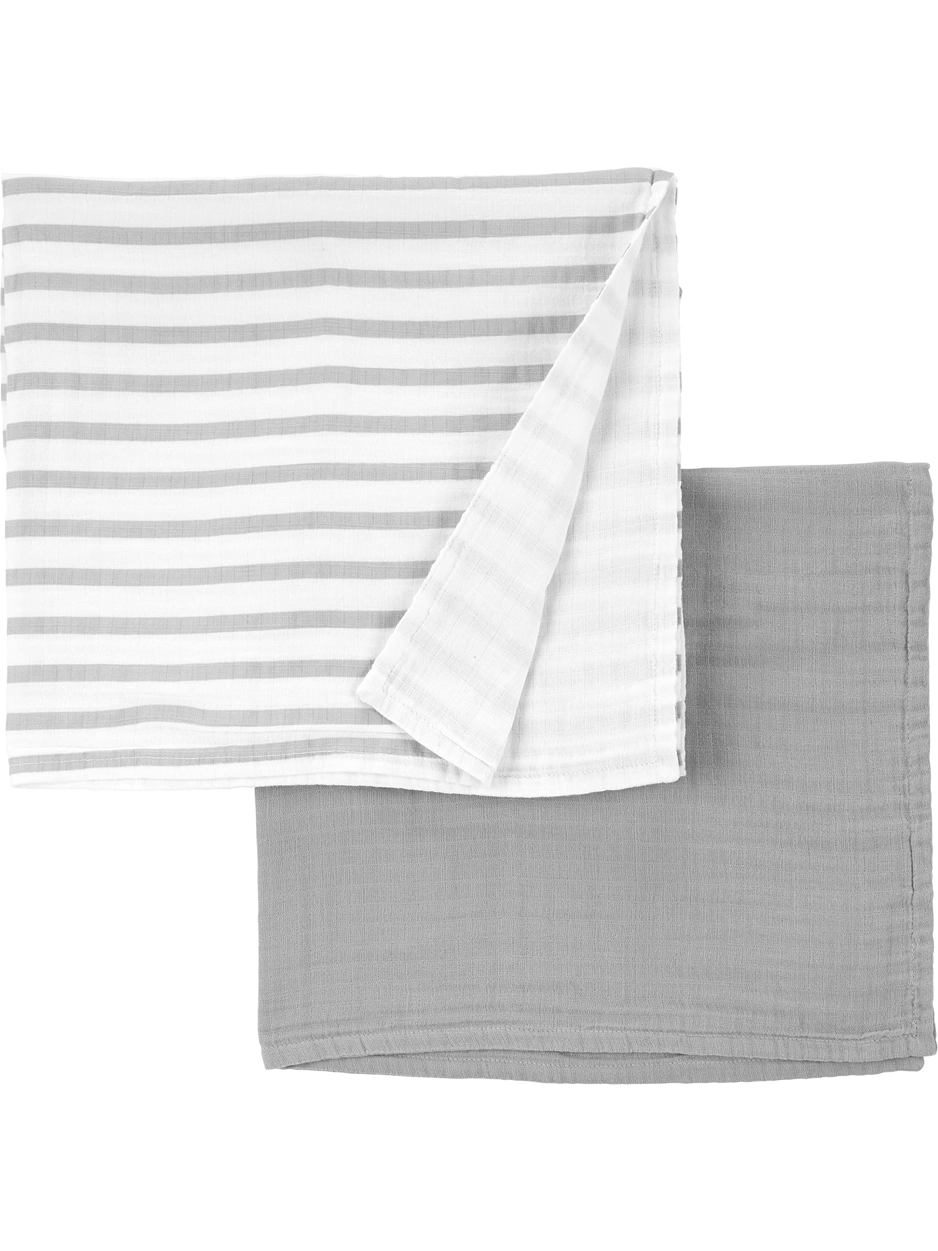 Simple Joys by Carter's Baby 2-Pack Cotton Gauze Blanket, Grey/White Stripes, One Size (Pack of 2)