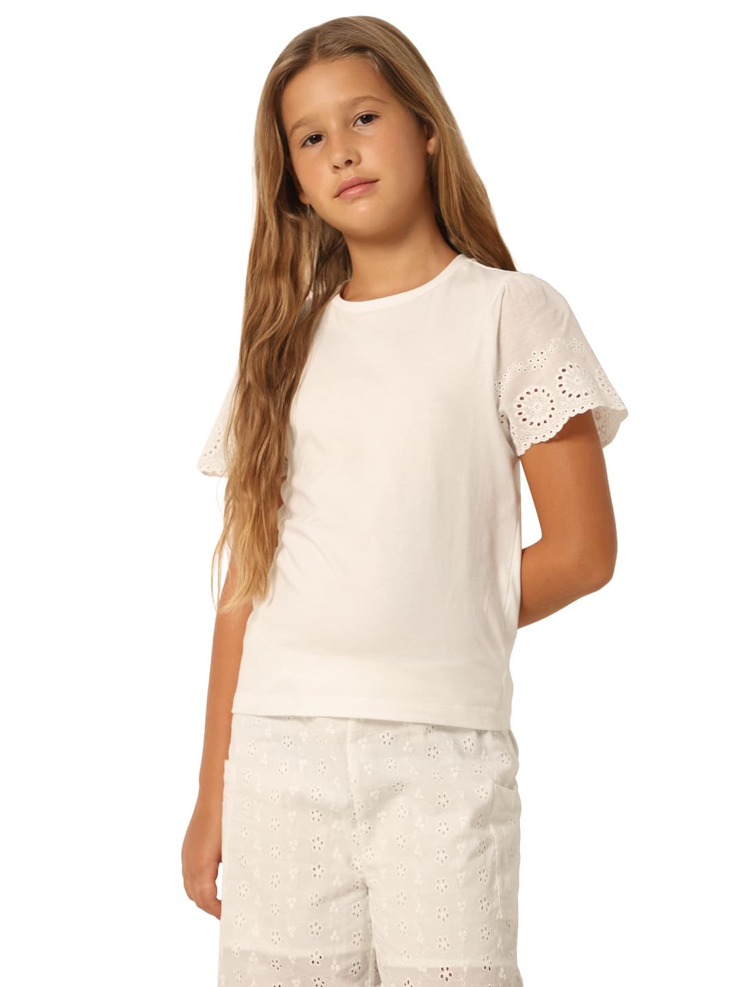 VERO MODA Women's Vmemily Ss O-Neck Top JRS Girl Noos, Snow White, 8-14