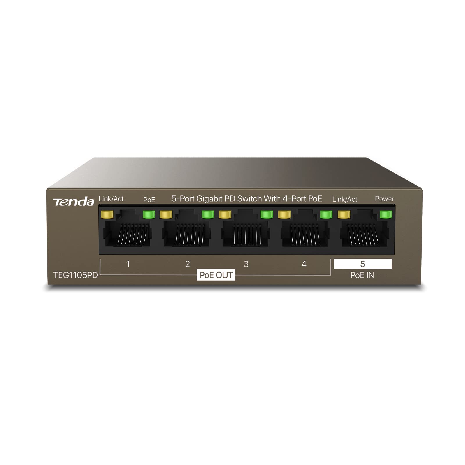 Tenda TEG1105PD, 5 Port Gigabit PoE Switch with 4 PoE Ports @30W, Unmanaged Home Network Switch, Ethernet Splitter, No Power Adapter Required, PACKAGE WITHOUT POWER ADAPTE, Limited Lifetime Protection