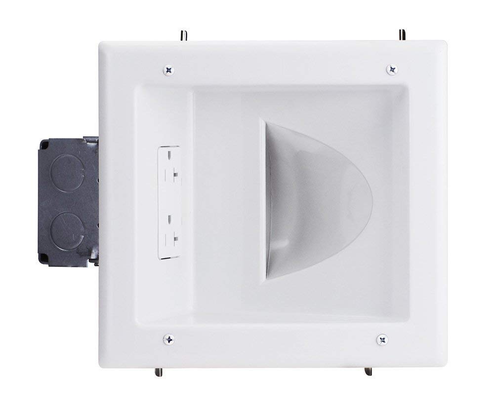 DATA COMM Electronics 45-0032-WH Commercial Grade Recessed AV/HDMI Cable Conceal Plate with 20 Amp Dual Power Receptacle, White