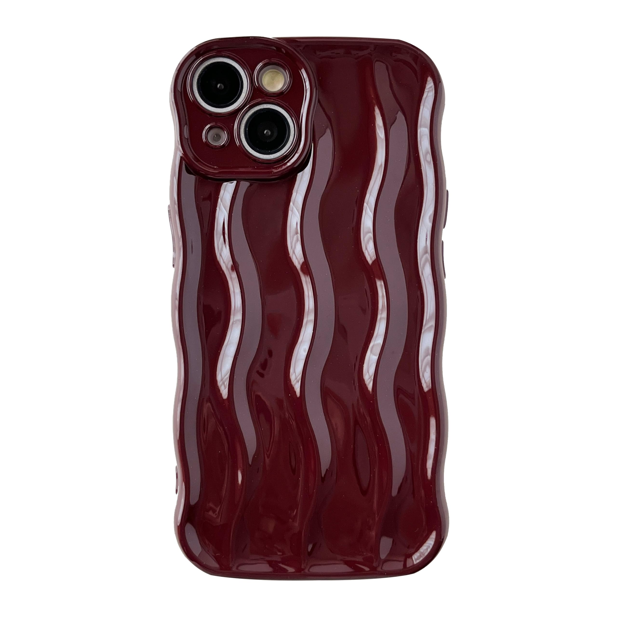 Caseative Water Ripple Pattern Curly Wave Frame Soft Compatible with iPhone Case (Red,iPhone 14)