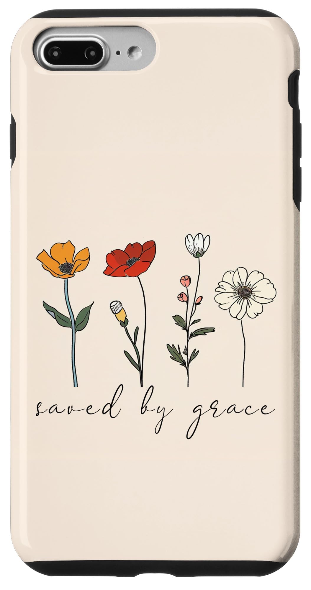 iPhone 7 Plus/8 Plus Saves By Grace Minimalist Flower Christian Bible Verse Quote Case
