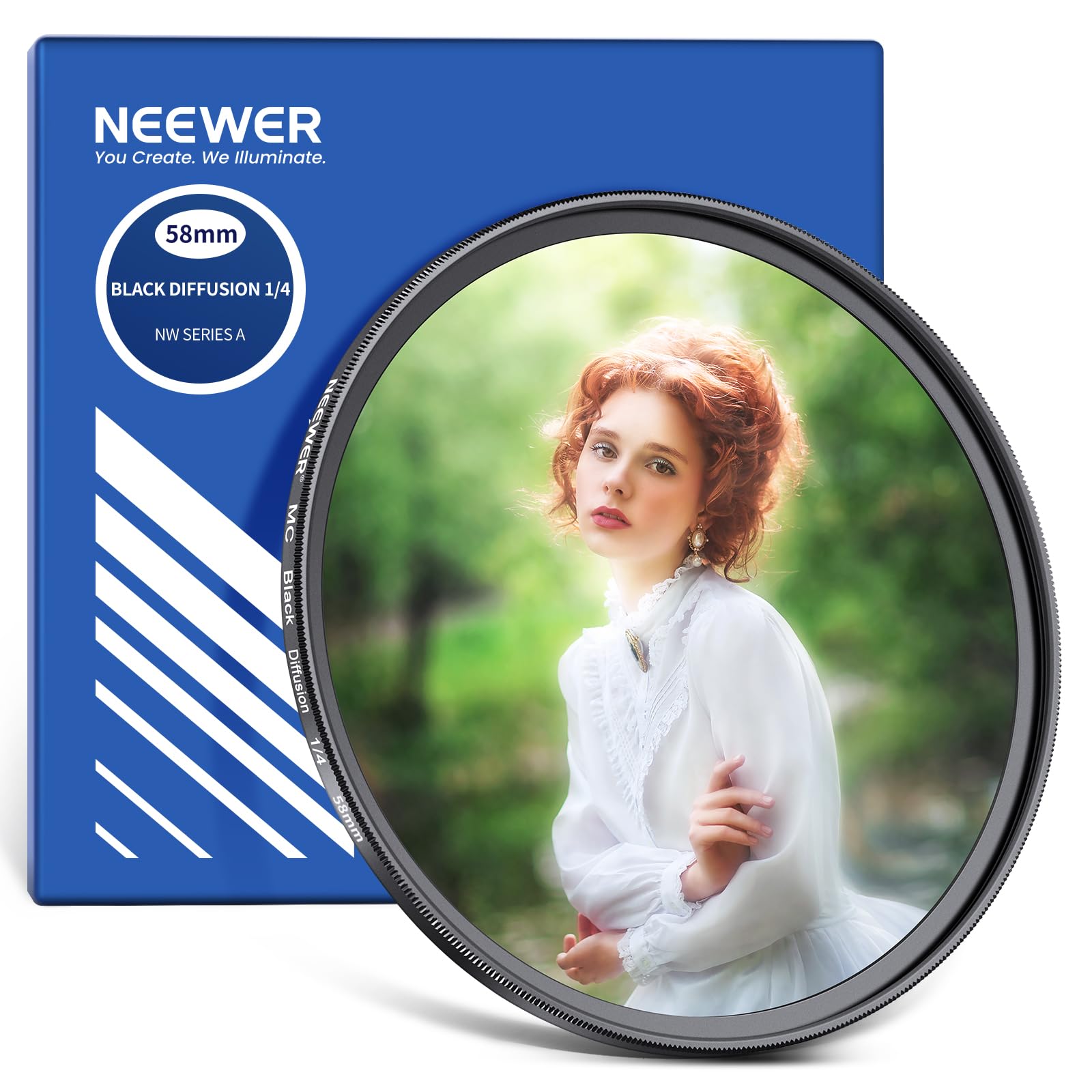 NEEWER 58mm Black Diffusion 1/4 Filter Mist Dreamy Soft Cinematic Effect Filter Ultra Slim Water Repellent Scratch Resistant Optical Glass Multiple Nano Coatings for Video/Vlog/Portrait Photography