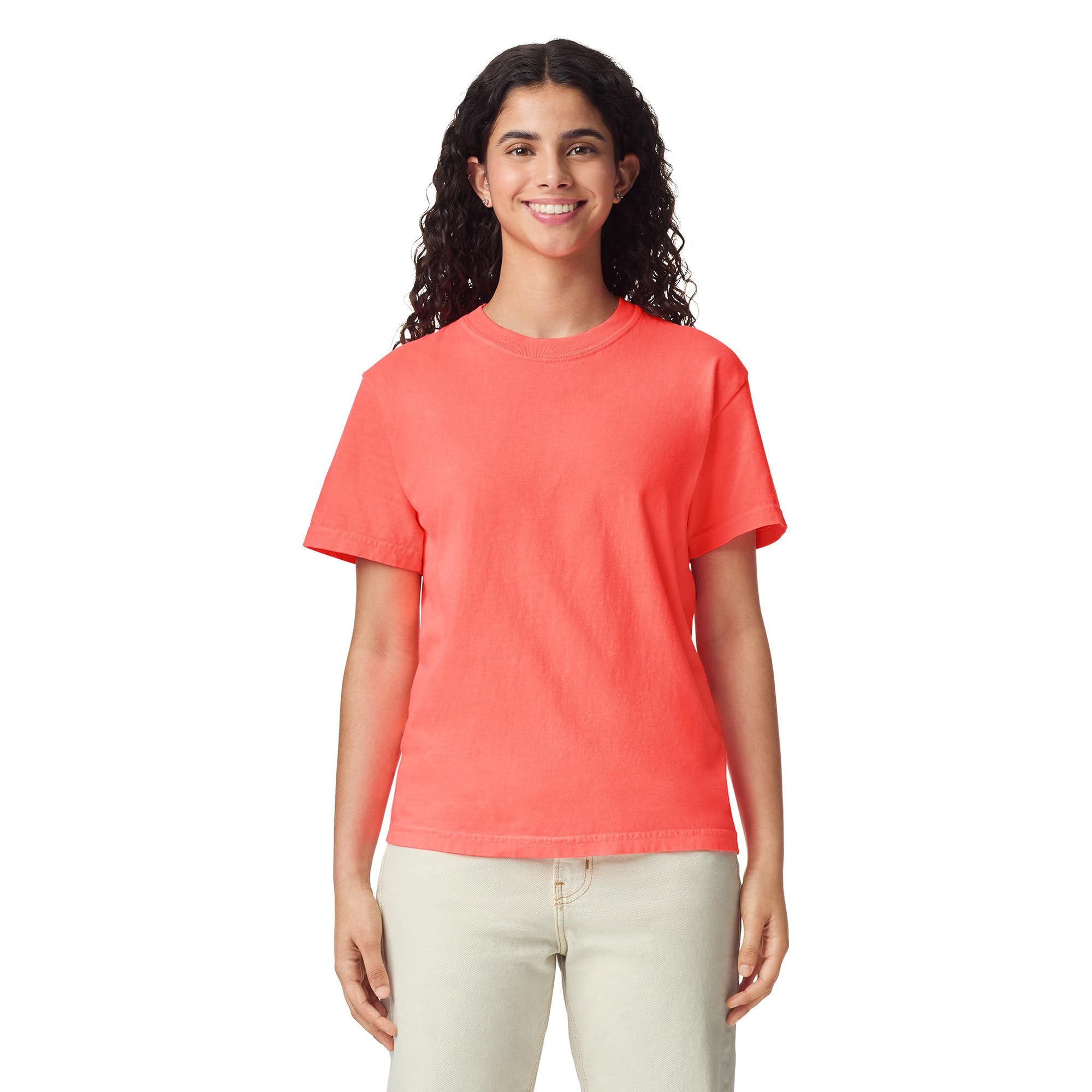 Comfort Colors Men's Heavyweight Short Sleeve Tee, Style G1717/G1745 T-Shirt, Neon Red Orange, Medium