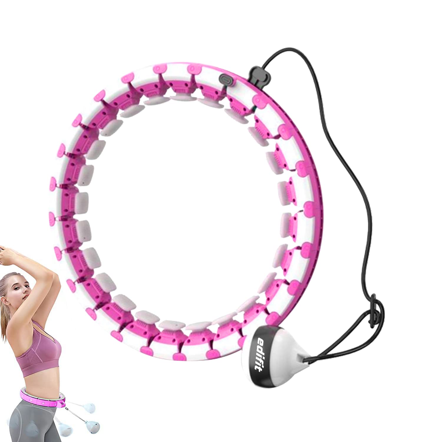EDIFIT, Hula Hoop for Adults, Children, with Weight, Slimming, Adjustable Size, 24 Segments, Sports, Fitness, Game, for Beginners and Advanced Players (Pink)