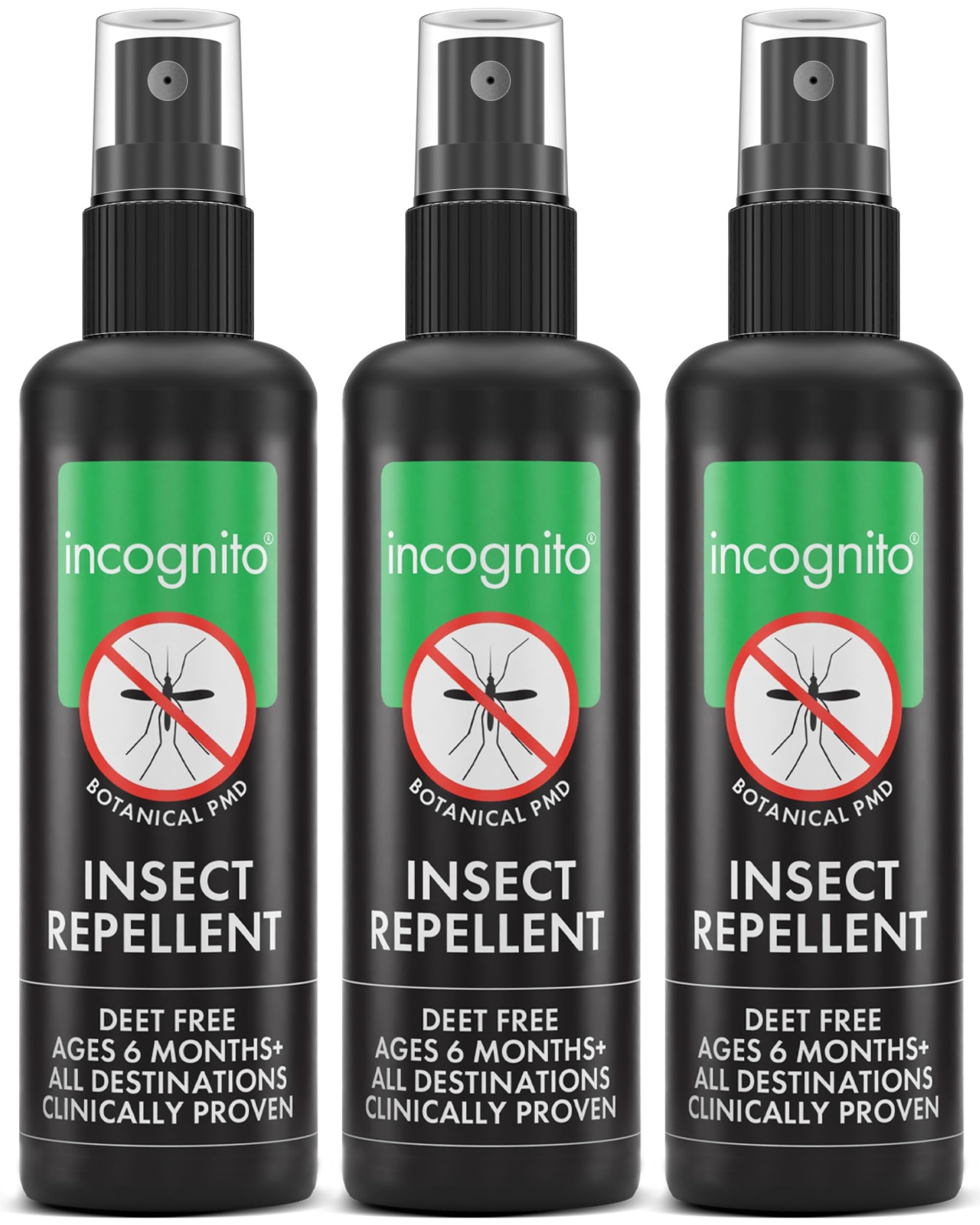 Incognito Insect Repellent Spray - 3x100ml - Travel-Sized Natural DEET Free Formula - Protects for Up to 7 Hours - Shields from a Wide Range of Biting Insects - Travel Friendly Organic Mosquito Repellent