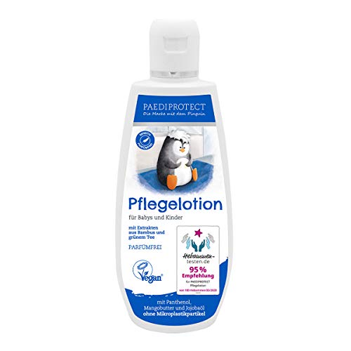 PAEDIPROTECT Pflegelotion Babys & Kinder 250 ml, Baby Lotion mit Panthenol, Feuchtigkeitspflege mit Jojobaöl & Mangobutter, für empfindliche und trockene Baby- und Kinderhaut, Pflegemilch, vegan