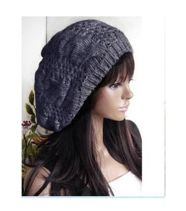 Womens Winter KNITTED Beanie Hat DARK GREY