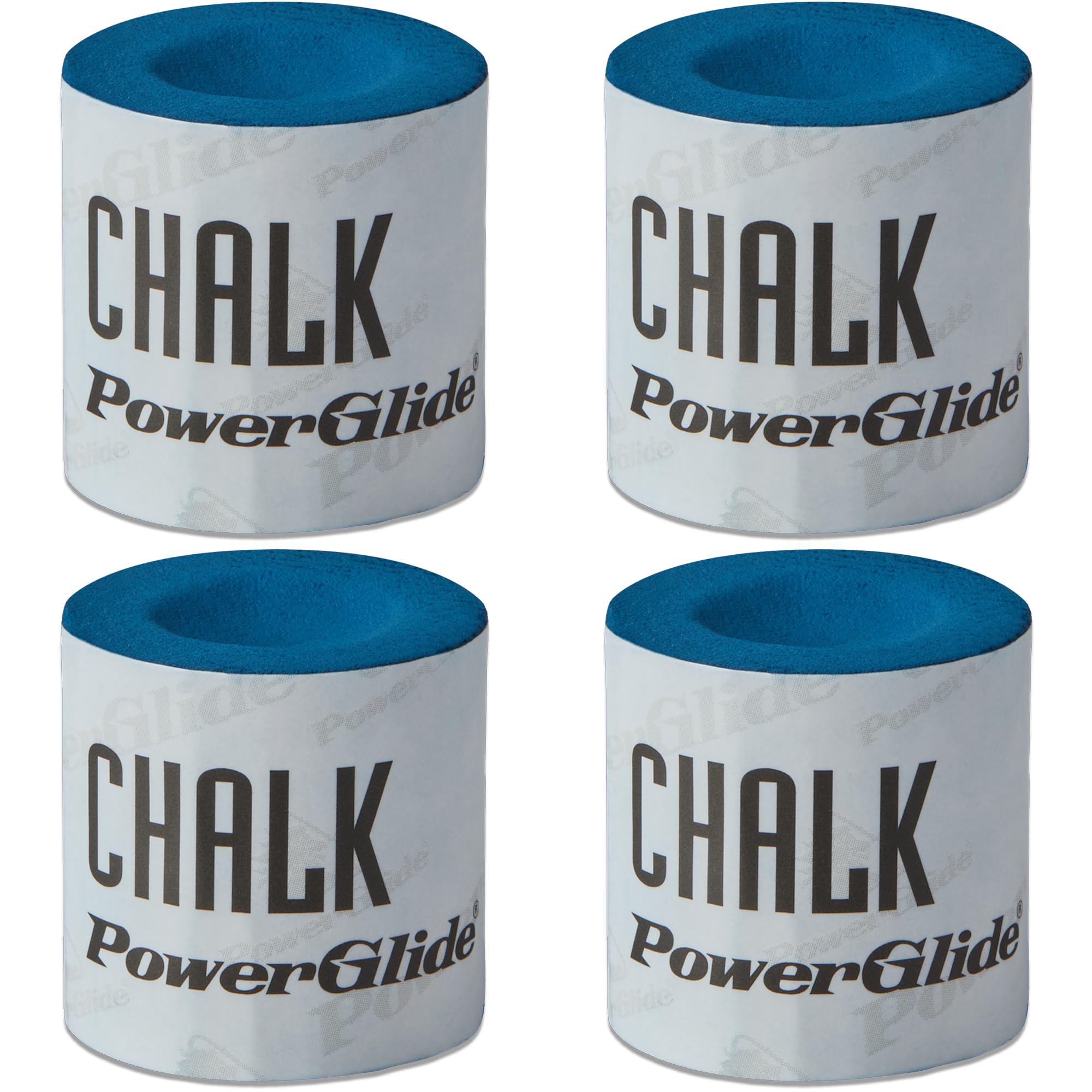 PowerGlide Snooker Pool & Billiard Round Cue Tip Chalk | Longer-Lasting | Fine Grain | Premium Select by PowerGlide | 4 Pack | Blue Felt Colour