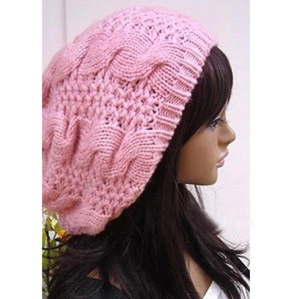 Womens Winter KNITTED Beanie Hat Baby Pink