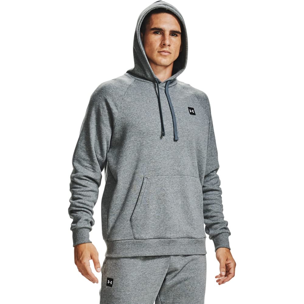 Under Armour Mens Rival Fleece Hoodie , Pitch Gray Light Heather (012)/Onyx White , X-Large