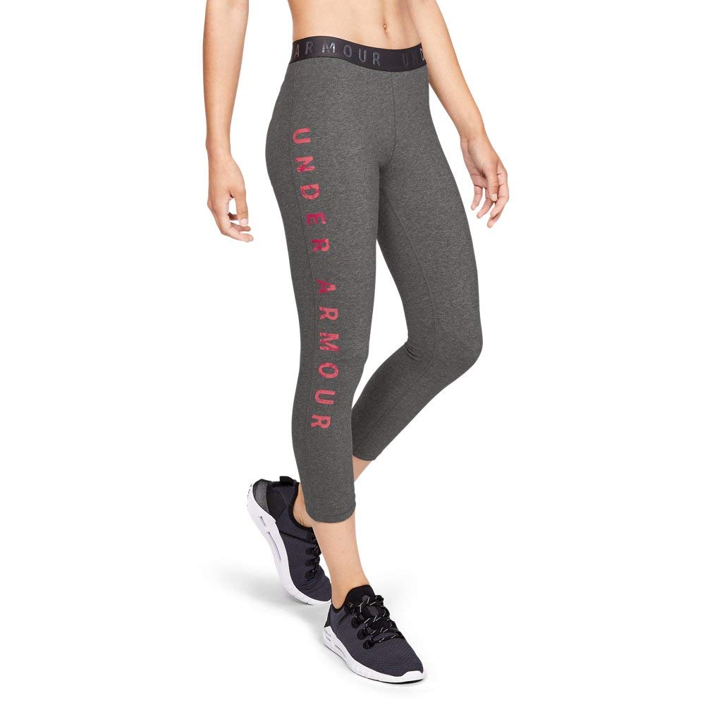 Under Armour Women Favorite Crop Floral Graphic Capri - Jet Grey Medium Heather/Impulse Pink, Large