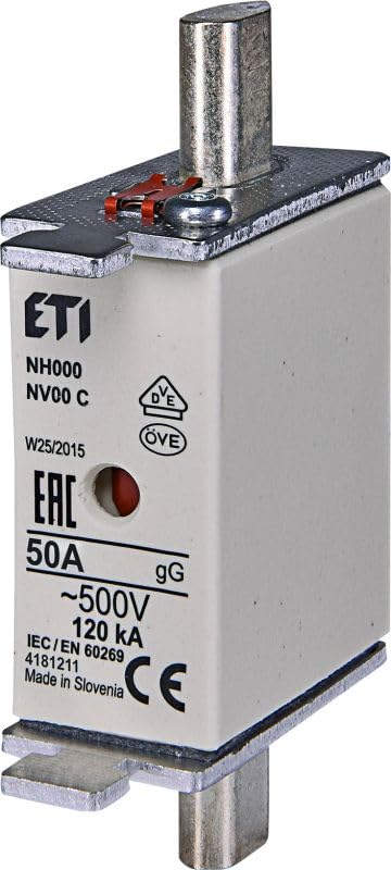 ETI NH Fuse Insert NH000 gG 500 V Front Display Combination Detector - Pack of 3 (NH000-50A)