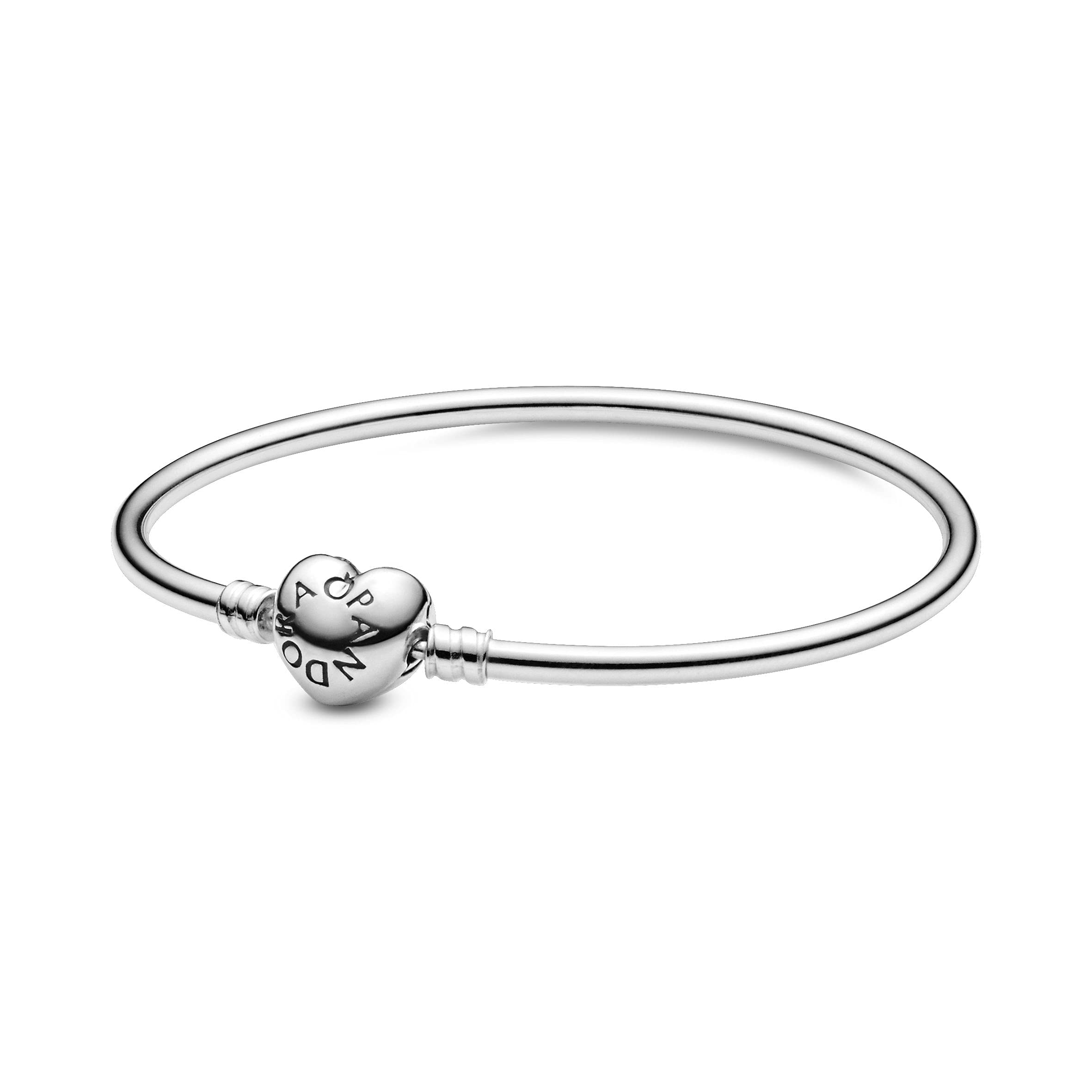 PANDORA Moments Women's Sterling Silver Heart Clasp Bangle Bracelet for Charms, Size 15, No Box