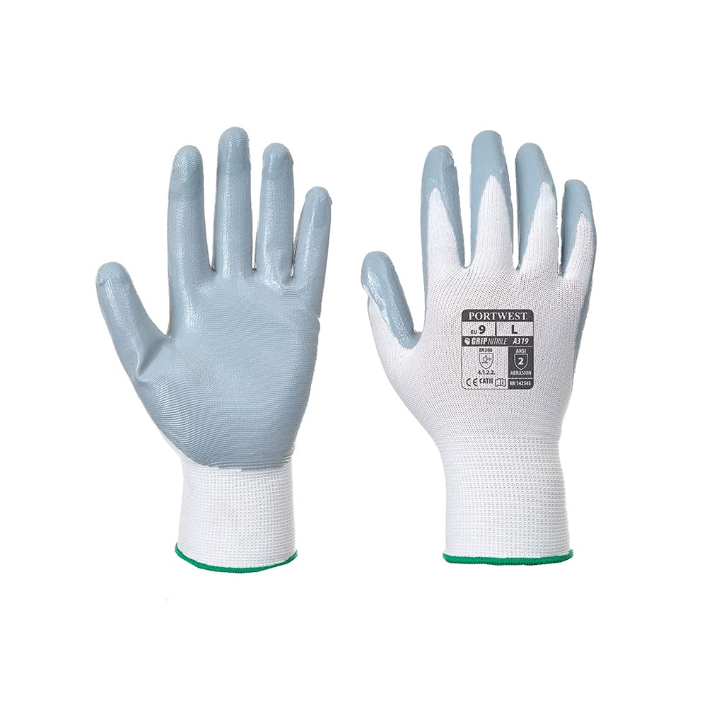 Portwest A319 Flexo Grip Nitrile Glove (Retail Pack) Grey/White, XX-Large