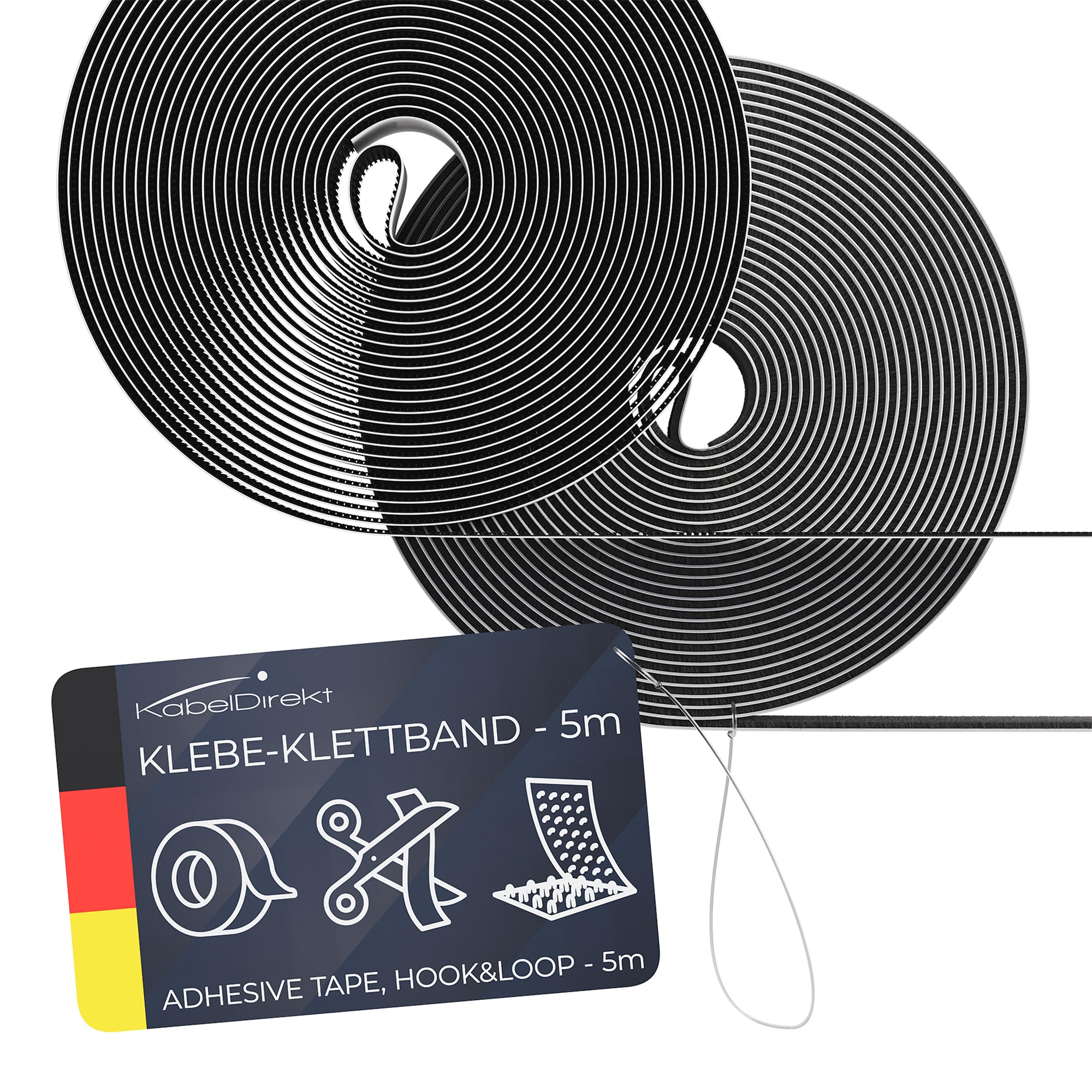 KabelDirekt – Hook & Loop Tape – eco-Friendly self-Adhesive Tape – 20mm x 5m – Individually Cut & Reusable (All-Rounder for Household, Children's Room, Office & Crafts)