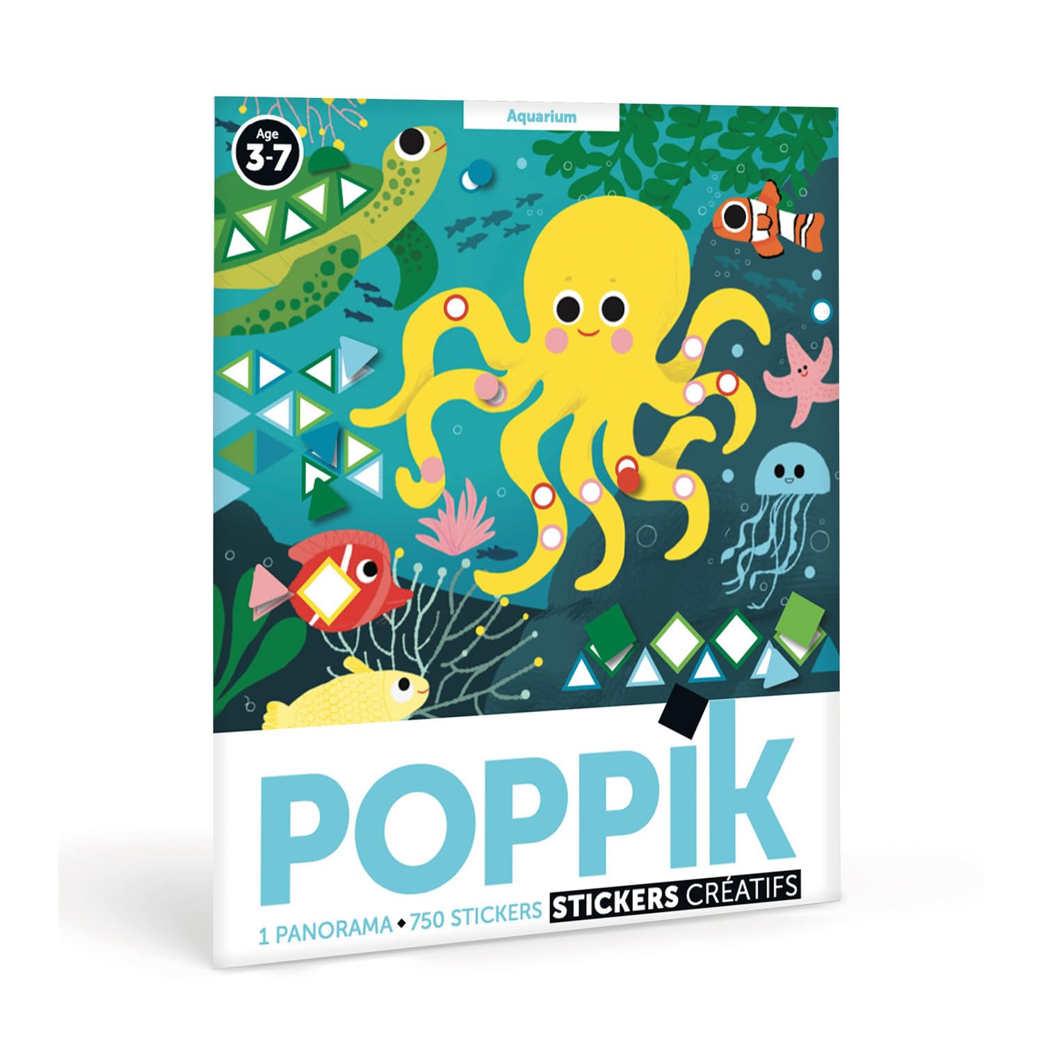 POPPIK 1841021 Sticker-Poster, Aquarium, Panoramaposter mit 750 Aufklebern, Stickerset zum Basteln, für Kinder ab 3 Jahren, 140 x 25 cm