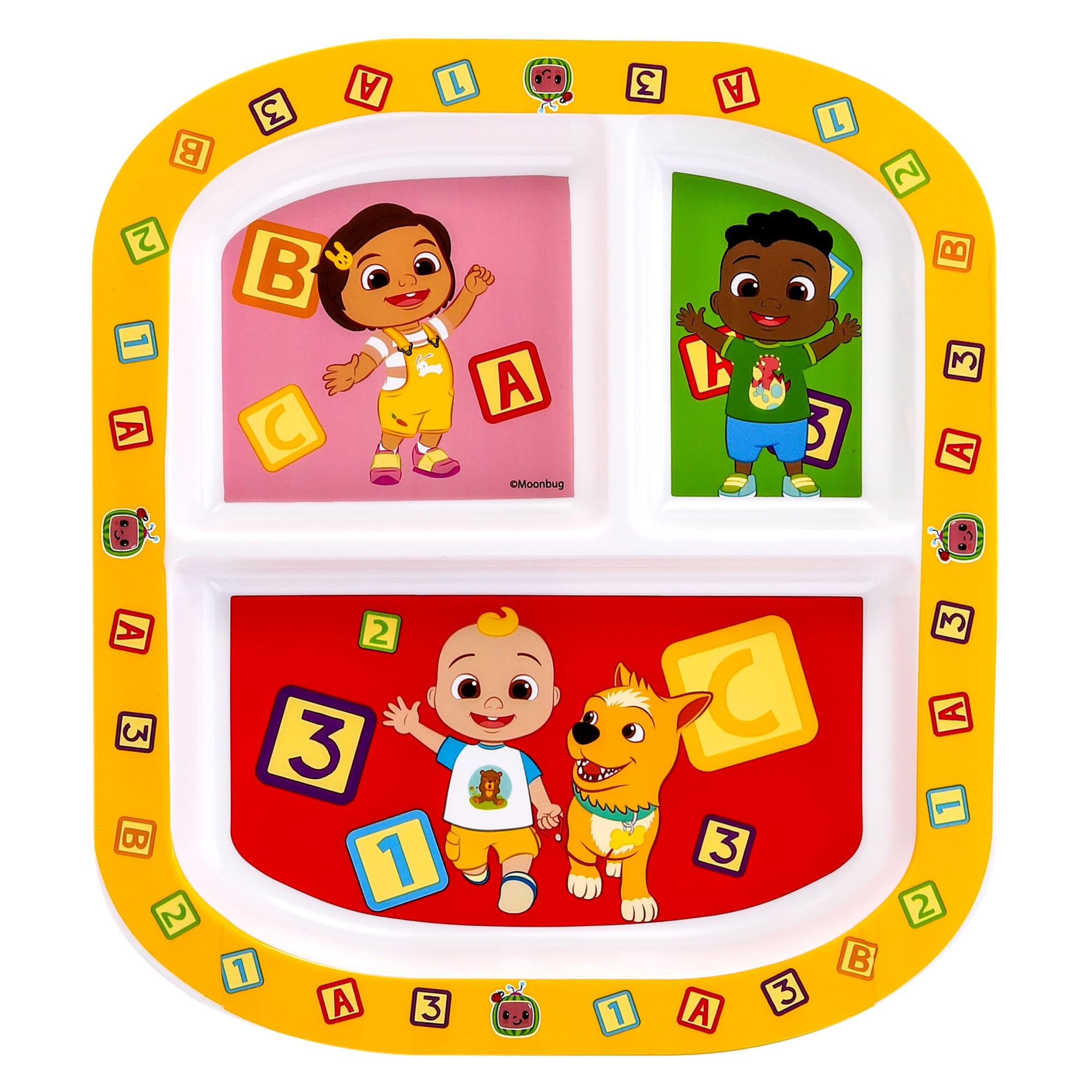 Zawadi Global Cocomelon 3 Section Reusable Childrens Kids Toddlers Divided Breakfast Lunch Dinner Plate