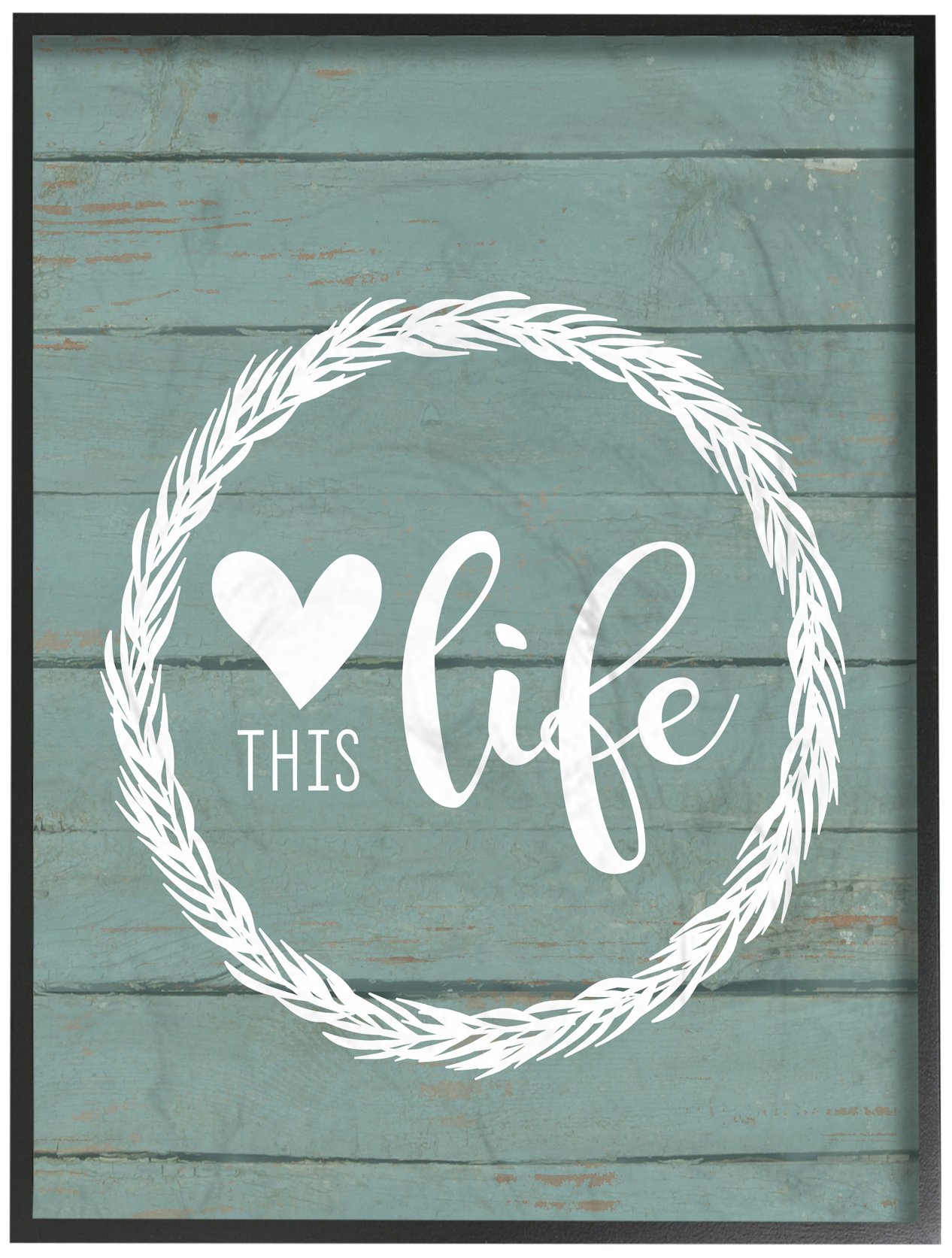 The Stupell Home Decor Collection Love This Life Wreath Planked Oversized Framed Giclee Texturized Art, MDF Wood, Multi-Colour, 40.64 x 103.23 x 50.8 cm