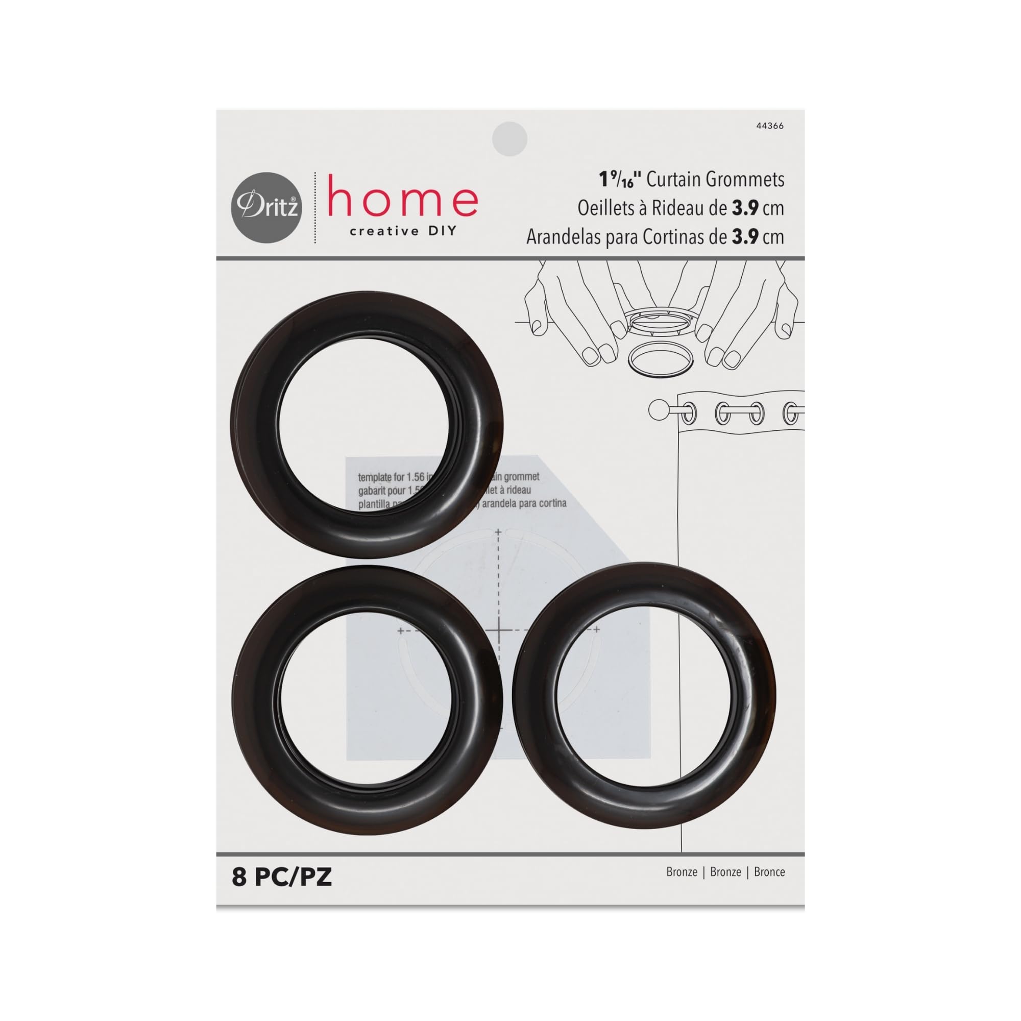 Dritz 1-9/16-Inch Inner Diameter Plastic Curtain Grommets, Pack of 8, Bronze