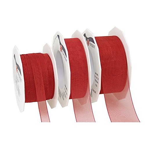 C.E. Pattberg Präsent - Four Seasons Organza wired edge Ribbon Red 10 mm width, 25 m length