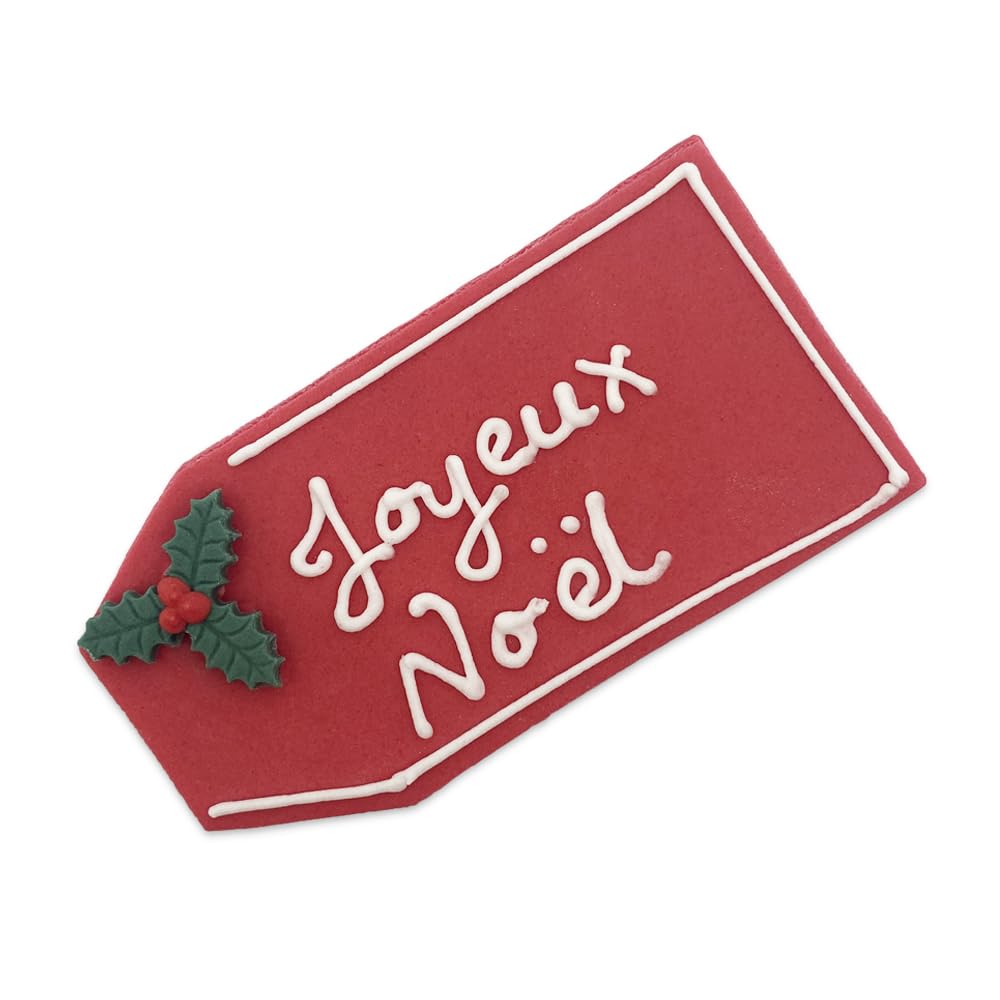 Anniversary House Joyeux Noel Gift Tag Plaque, Christmas Decorations, Handcrafted Cake Toppers, Edible Fondant SFX364, Sugarcraft